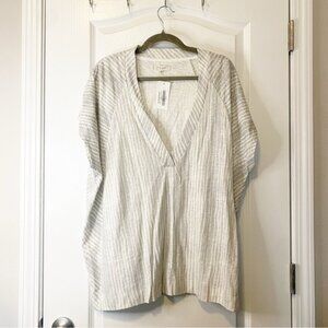 Grey State Linen Blend Tamar Top Trail Stripe V-Neck NWT Women’s Med Oversized